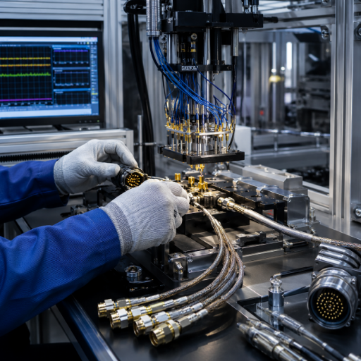 Aerospace and defense wire harness — coax and shielded machined-contact terminations