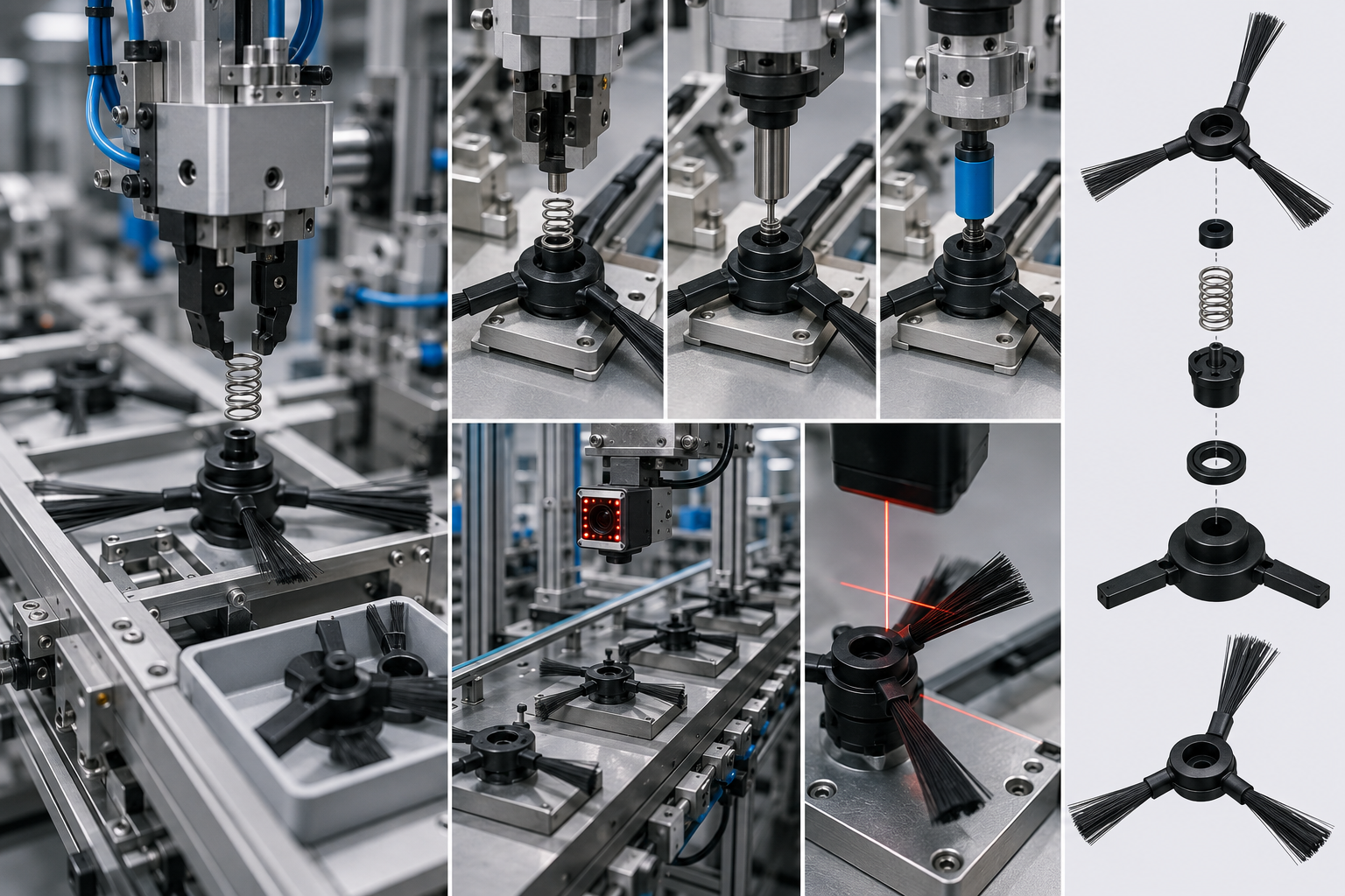 Robot vacuum side brushes automated assembly
