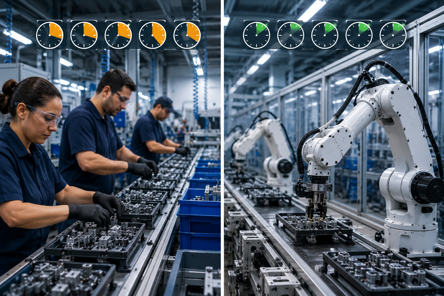 Variable cycle time due to manual handling between robotic stations