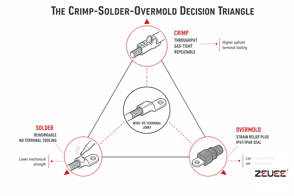 How DC Cables Are Assembled: The Crimp-Solder-Overmold Decision Triangle — ZEUEE
