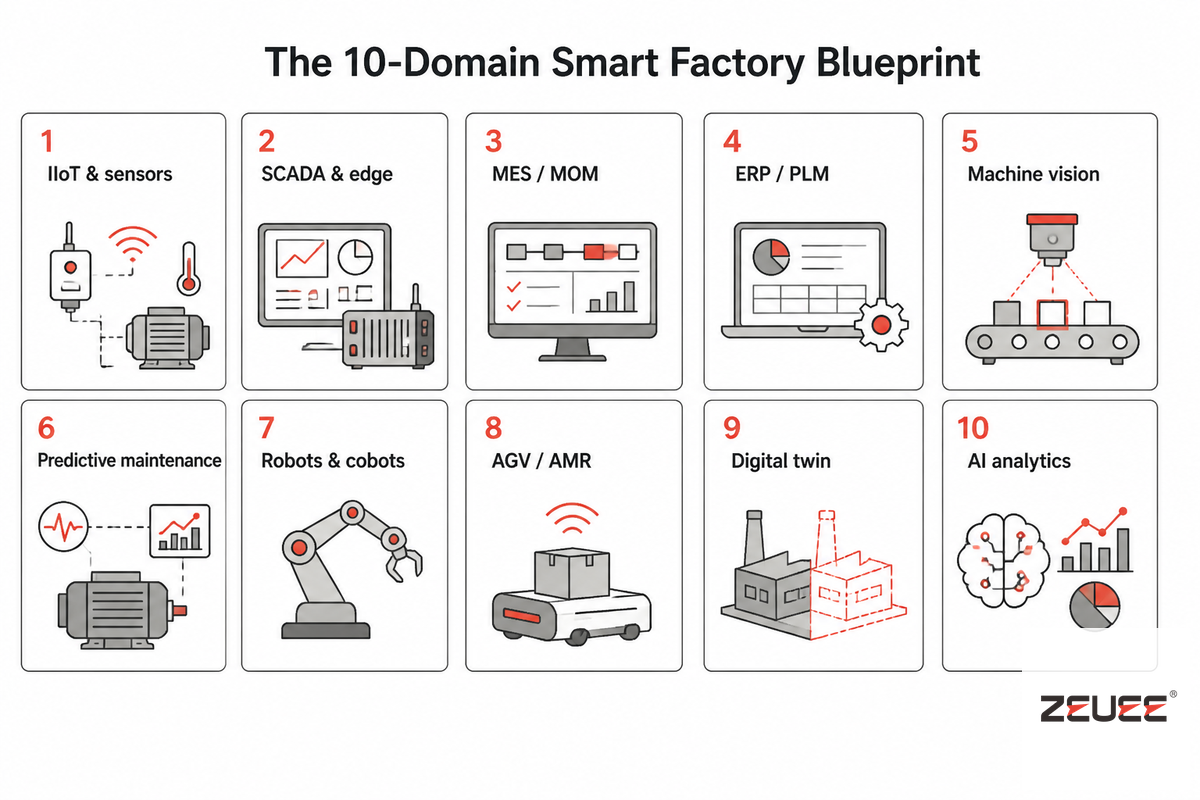 The 10-Domain Smart Factory Blueprint — ZEUEE