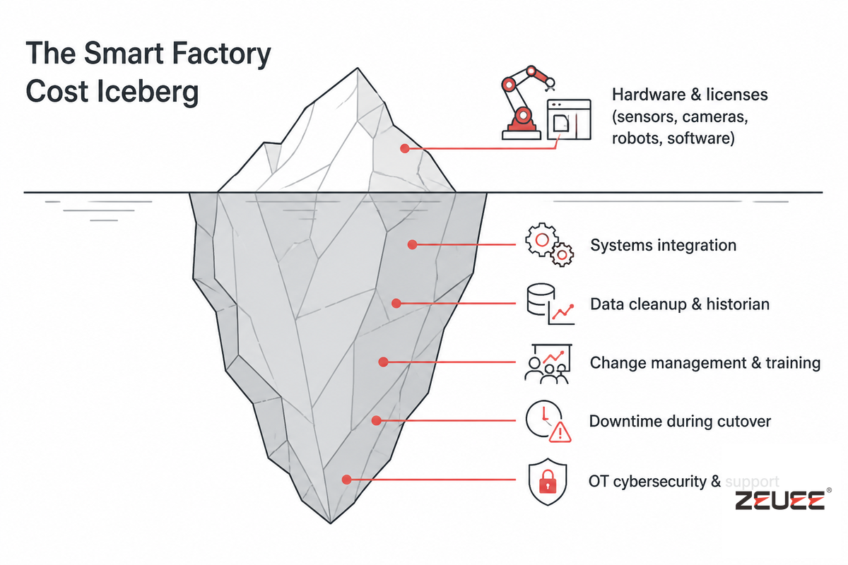 What Smart Factory Solutions Cost, Including the Costs Nobody Quotes — ZEUEE