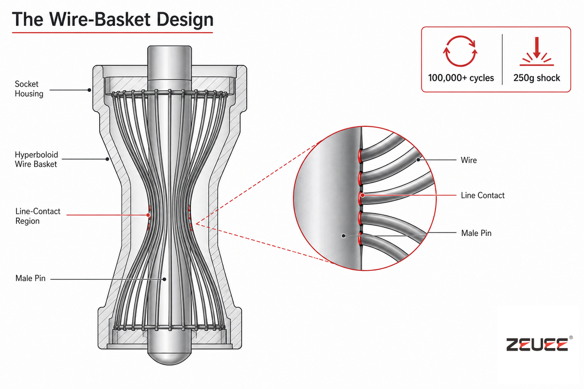 Hyperboloid Contacts: The Wire-Basket Design Built for 100,000+ Mating Cycles — ZEUEE
