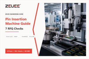 Pin insertion machine guide cover with feeder press fit process and RFQ checks