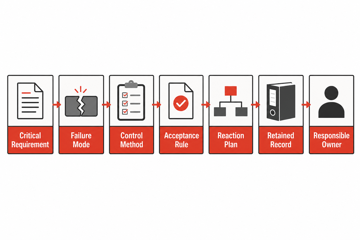 Requirement-to-evidence matrix for automotive manufacturing