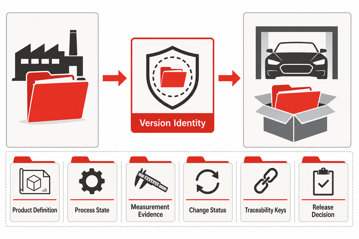 Supplier-to-OEM evidence handoff without losing version identity