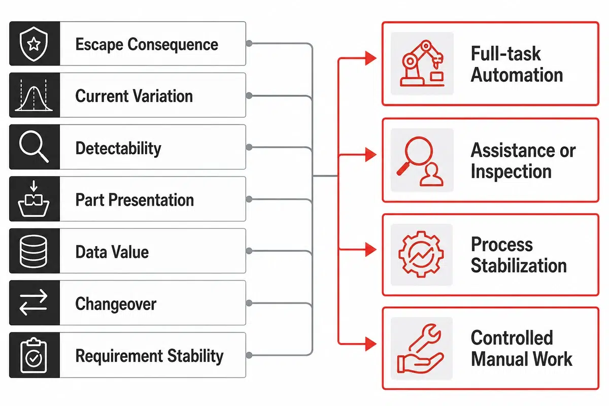 Aerospace and defense automation evidence-risk decision matrix
