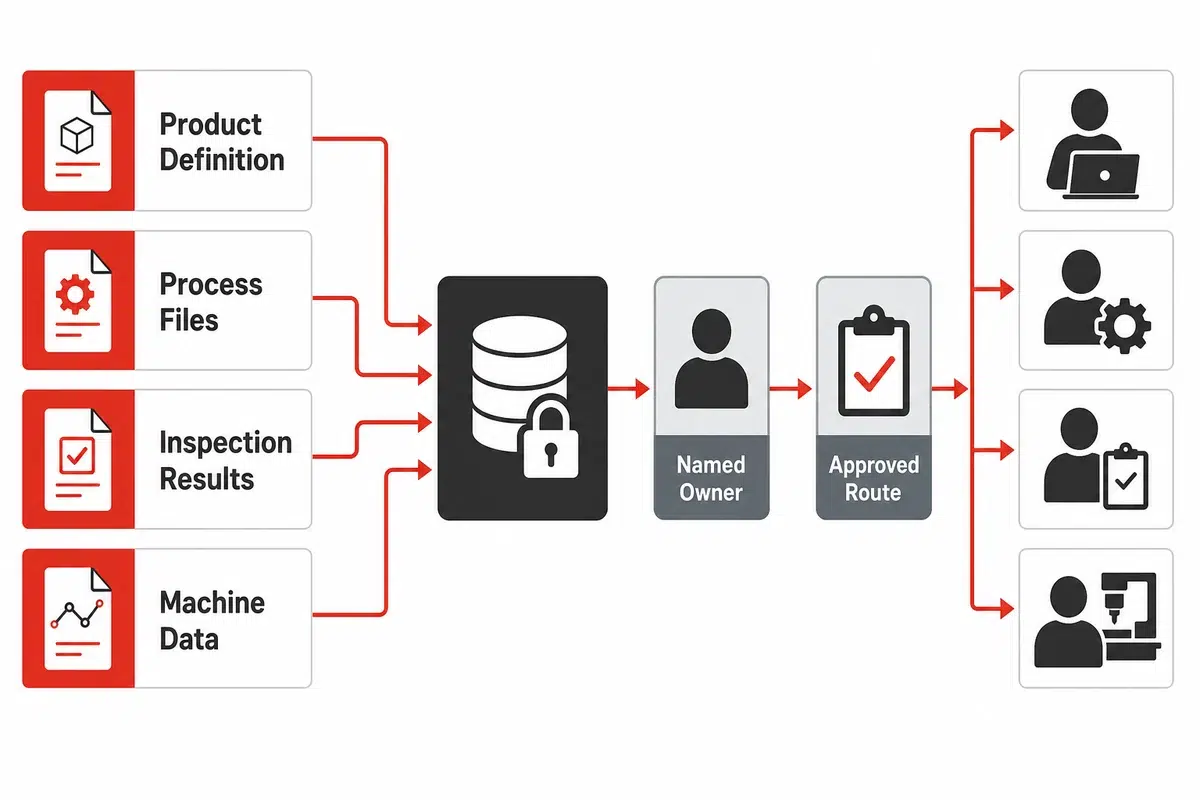 Aerospace and defense controlled manufacturing data routing