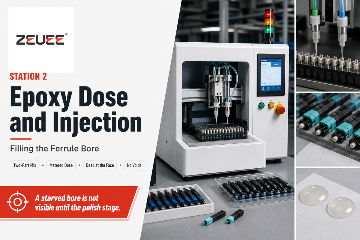 Station 2: epoxy selection, dose and injection into the ferrule — ZEUEE