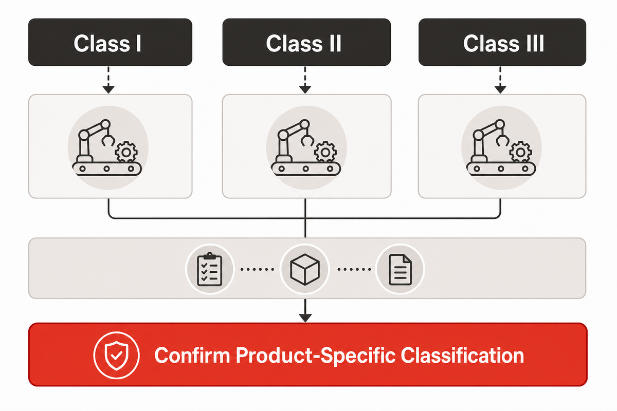 Medical device classification context map for manufacturing planning