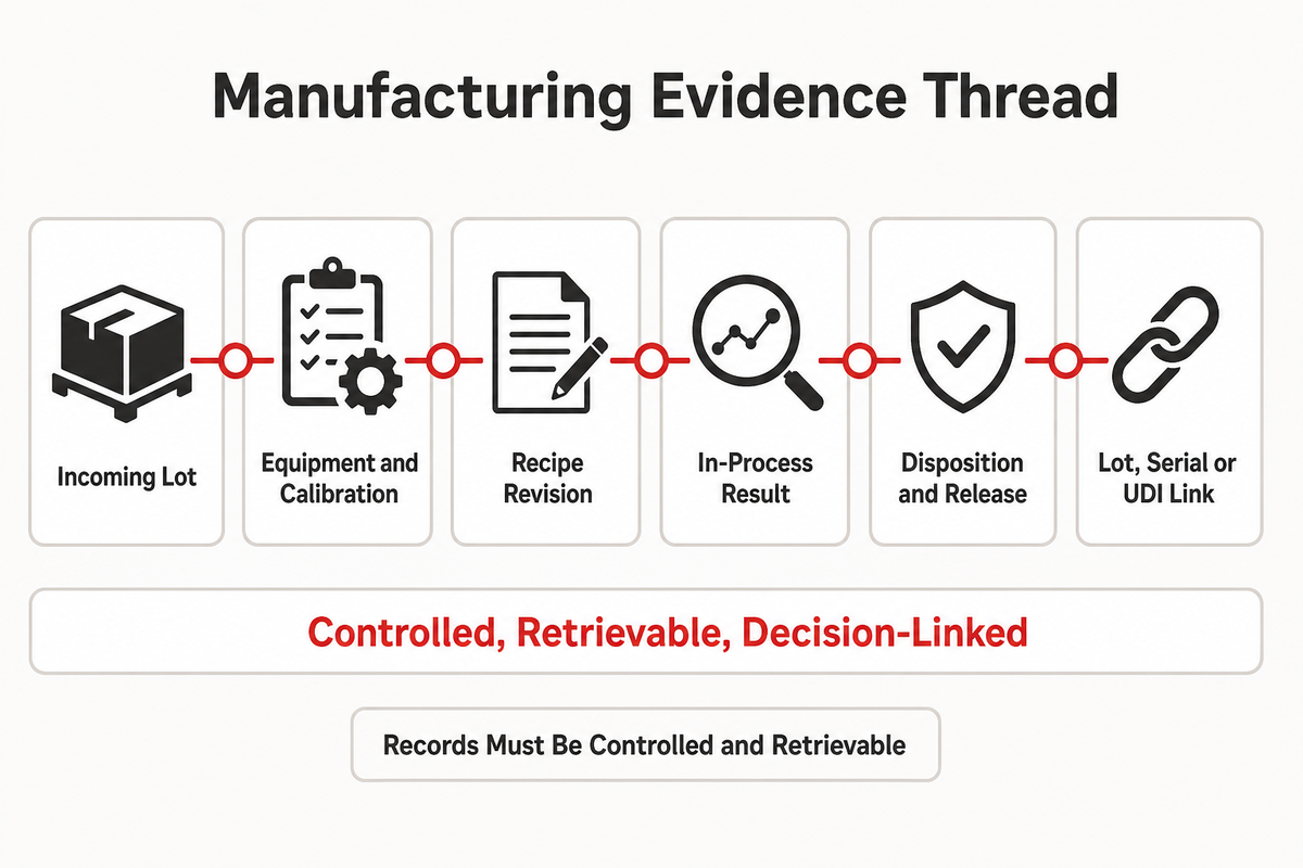 Medical device manufacturing traceability evidence thread