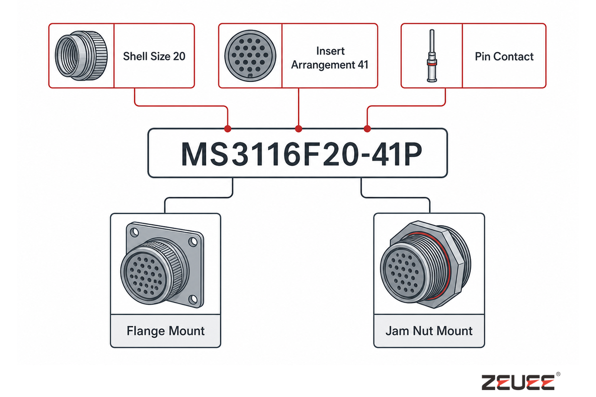 How to Read a MIL-DTL-26482 Part Number (and Mounting Style) — ZEUEE