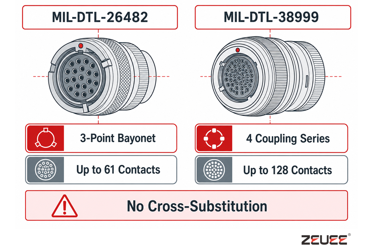 MIL-DTL-26482 vs MIL-DTL-38999: Which Standard Fits Your Program? — ZEUEE