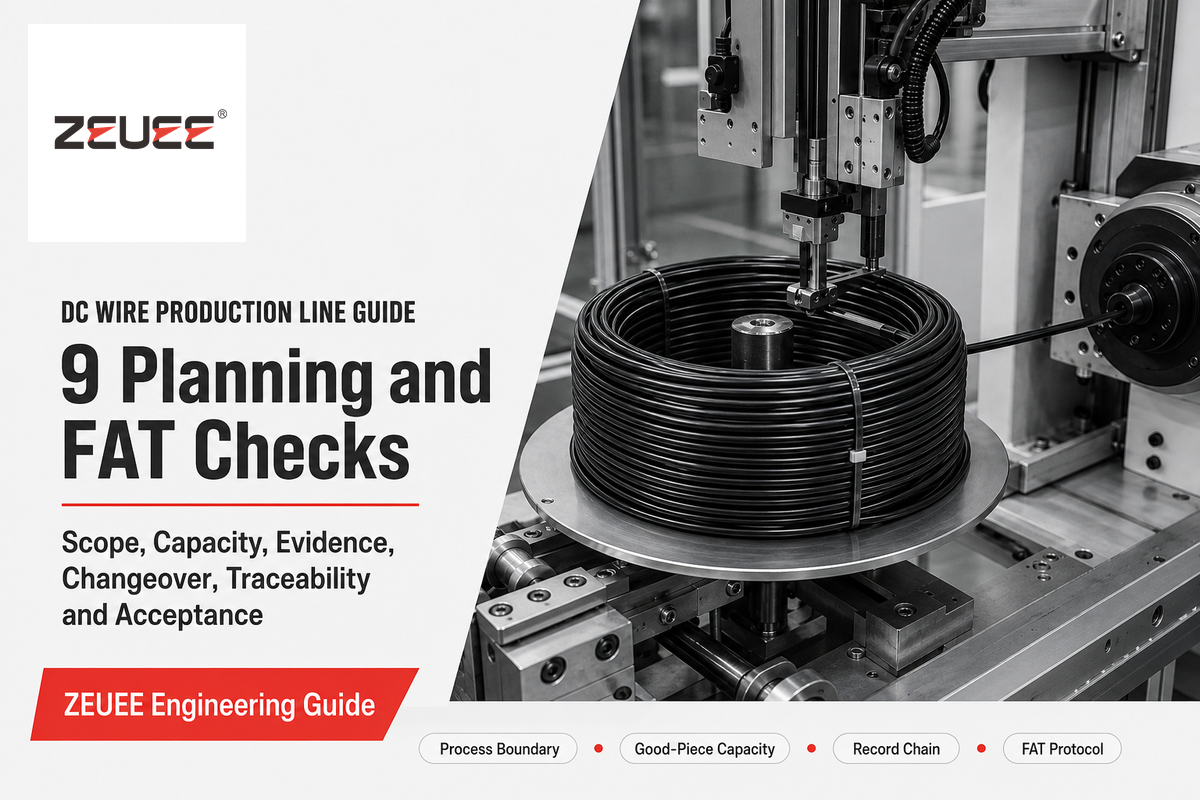 DC wire production line guide cover linking product scope, quality evidence, traceability and FAT planning