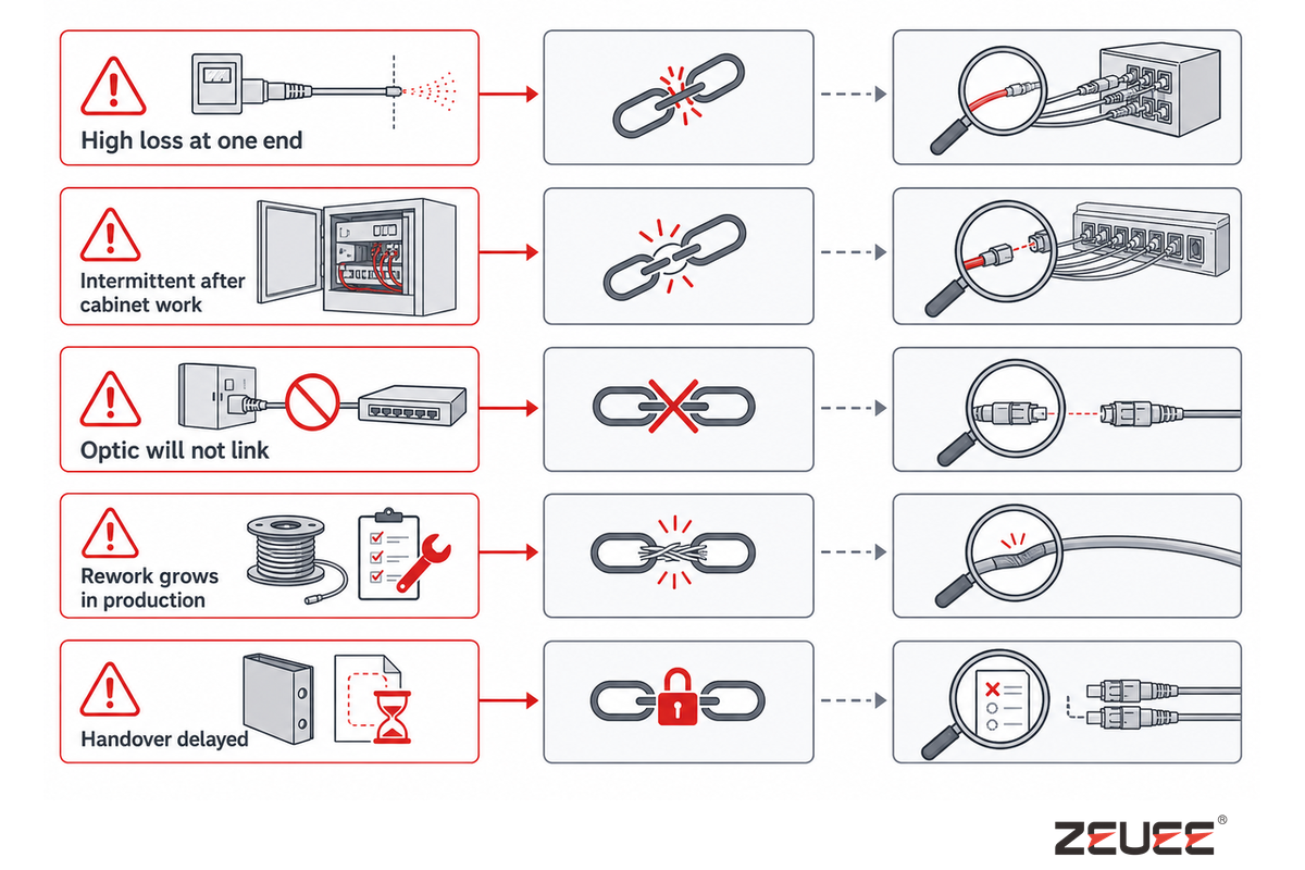 Five common fiber deployment failures mapped to hidden constraints, first evidence, and owner