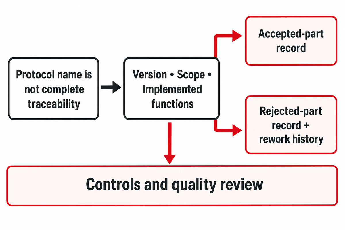 Data-interface scope leading to accepted and rejected part records reviewed by controls and quality teams