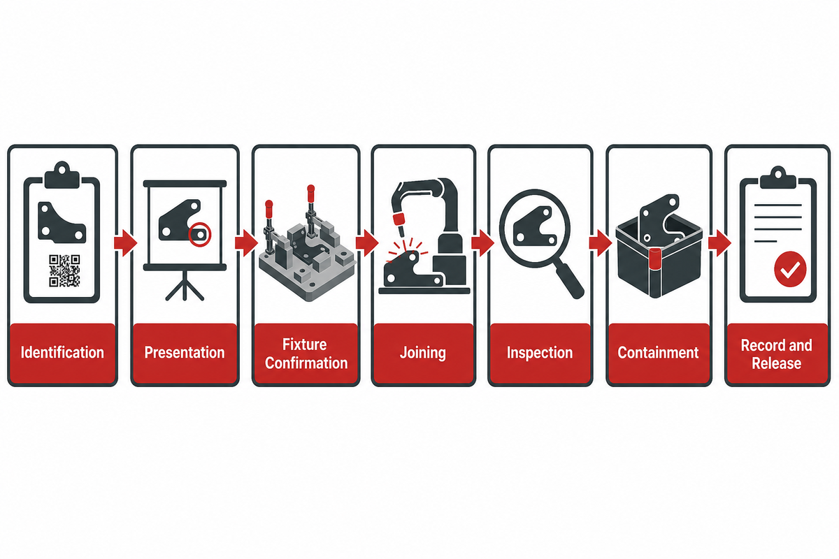 Seven-stage brush assembly process from part identification to record-backed release