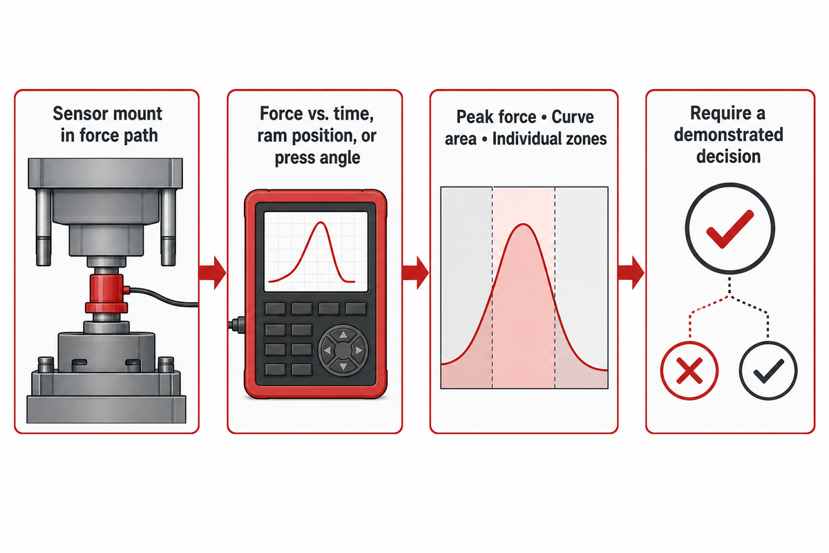 Force monitoring compares a process signal with a qualified reference; features and analysis vary by equipment (Boyd)