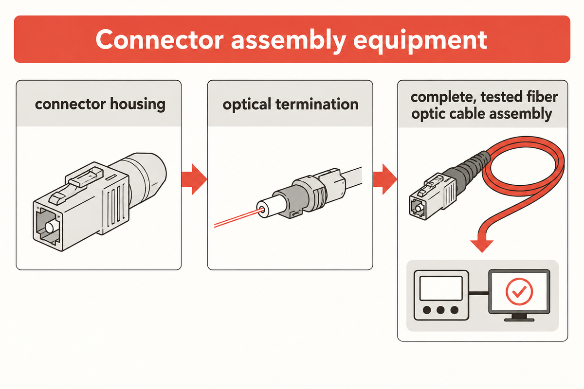 Housing assembly, optical termination and tested cords are different equipment scopes (Fiber Optic Association).