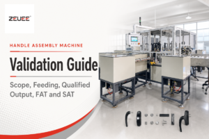 ZEUEE handle assembly machine validation guide for feeding, output, FAT and SAT