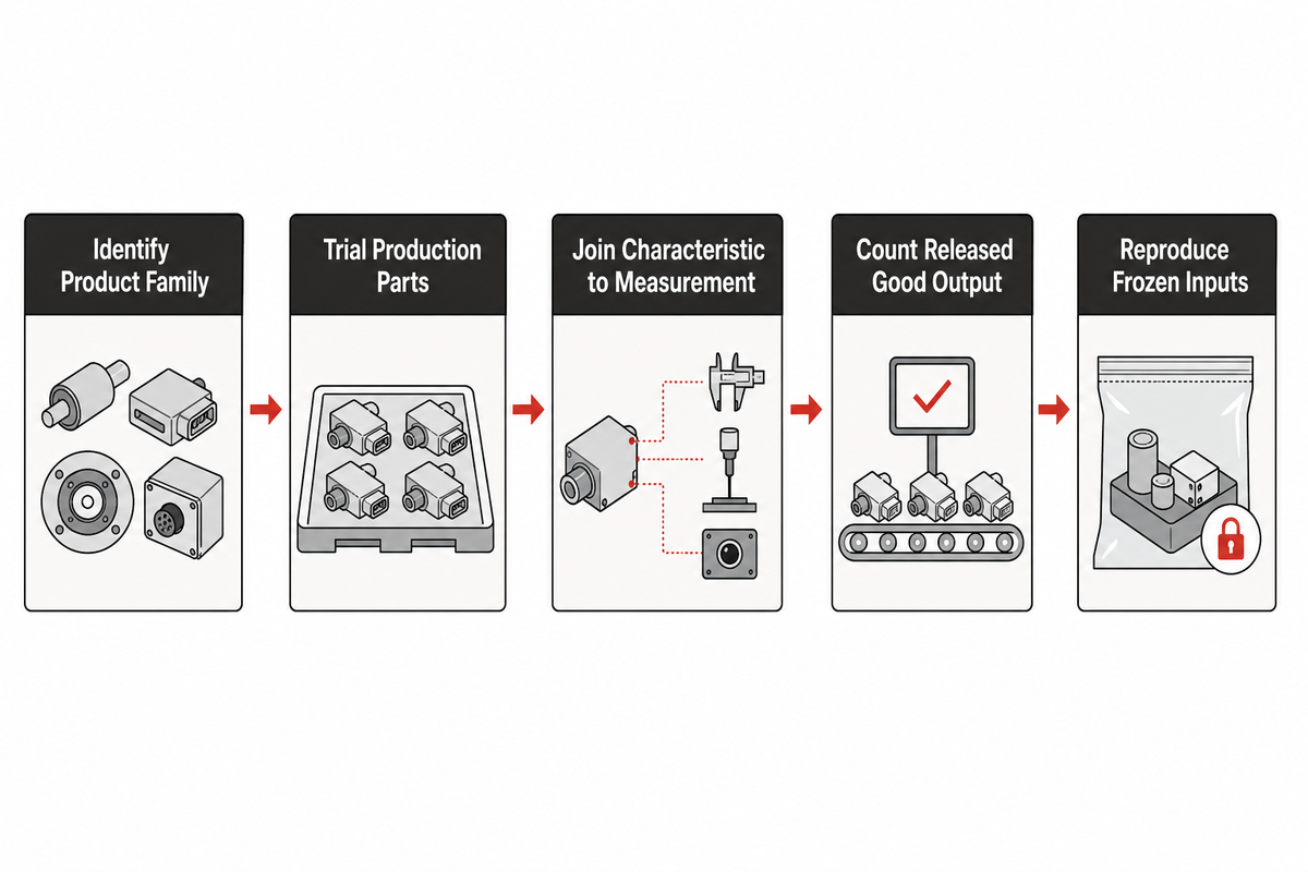 Quick handle assembly validation route from product family to reproducible frozen inputs