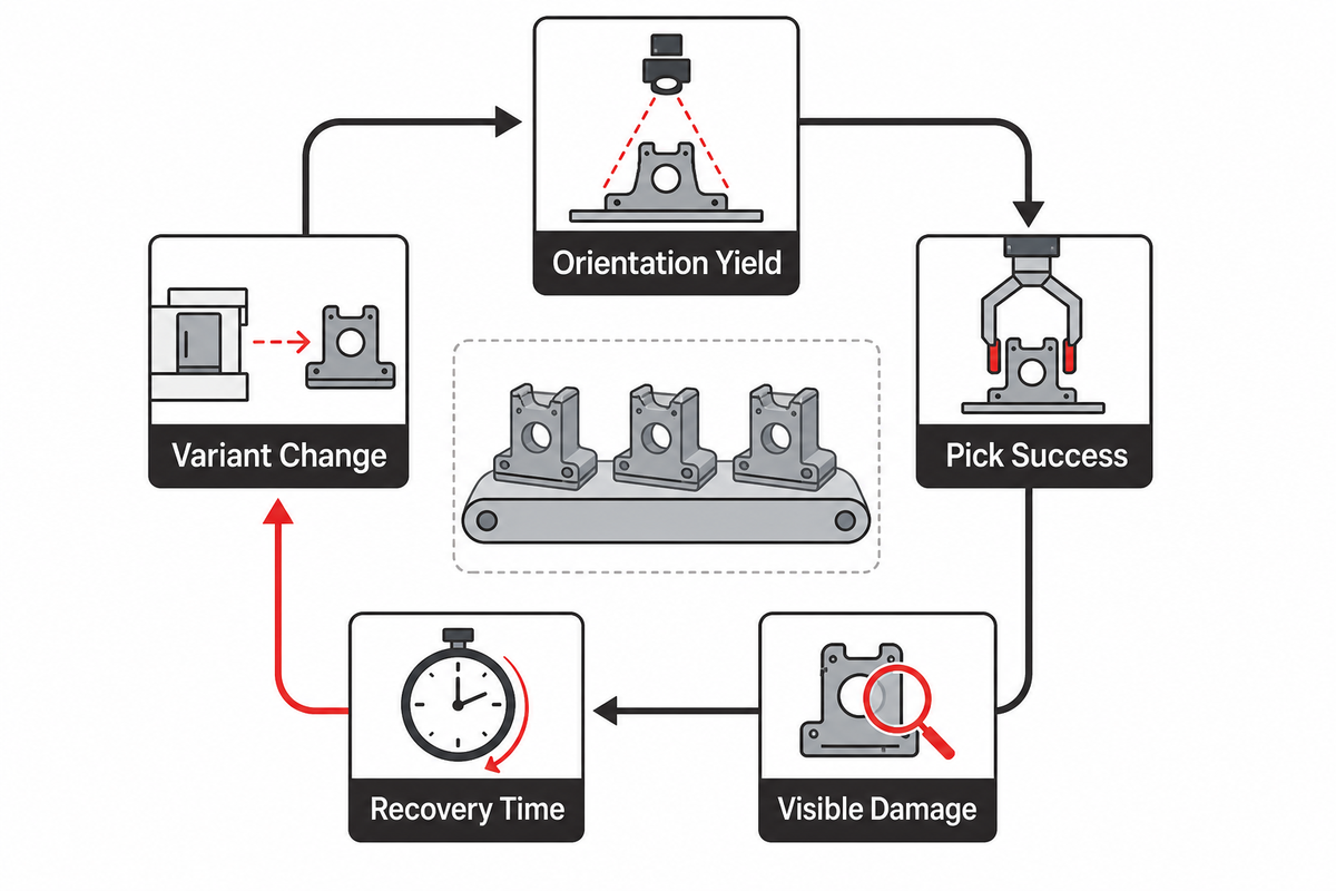 Presentation proof trial measures orientation, pick success, damage, recovery and variant change