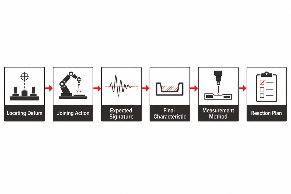 Join-to-verification chain connects datum, action, signal, characteristic, measurement and reaction