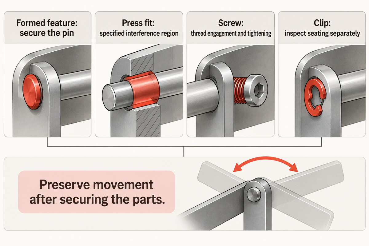 Retention mechanisms differ, while each must preserve the specified movement; synthesis of forming and joint-design evidence.