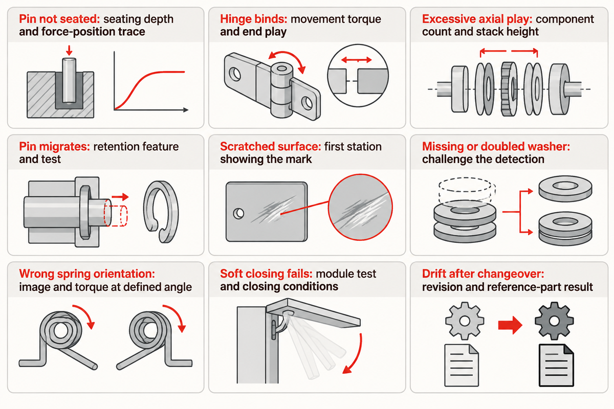 Nine symptoms route investigation to specific process evidence before changing settings; guide diagnostic synthesis.