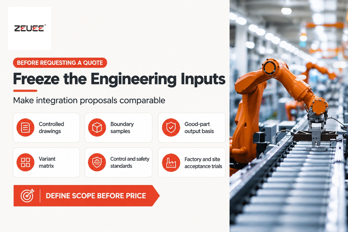 Six quotation inputs: drawings, samples, output basis, variants, plant standards and factory/site trials.