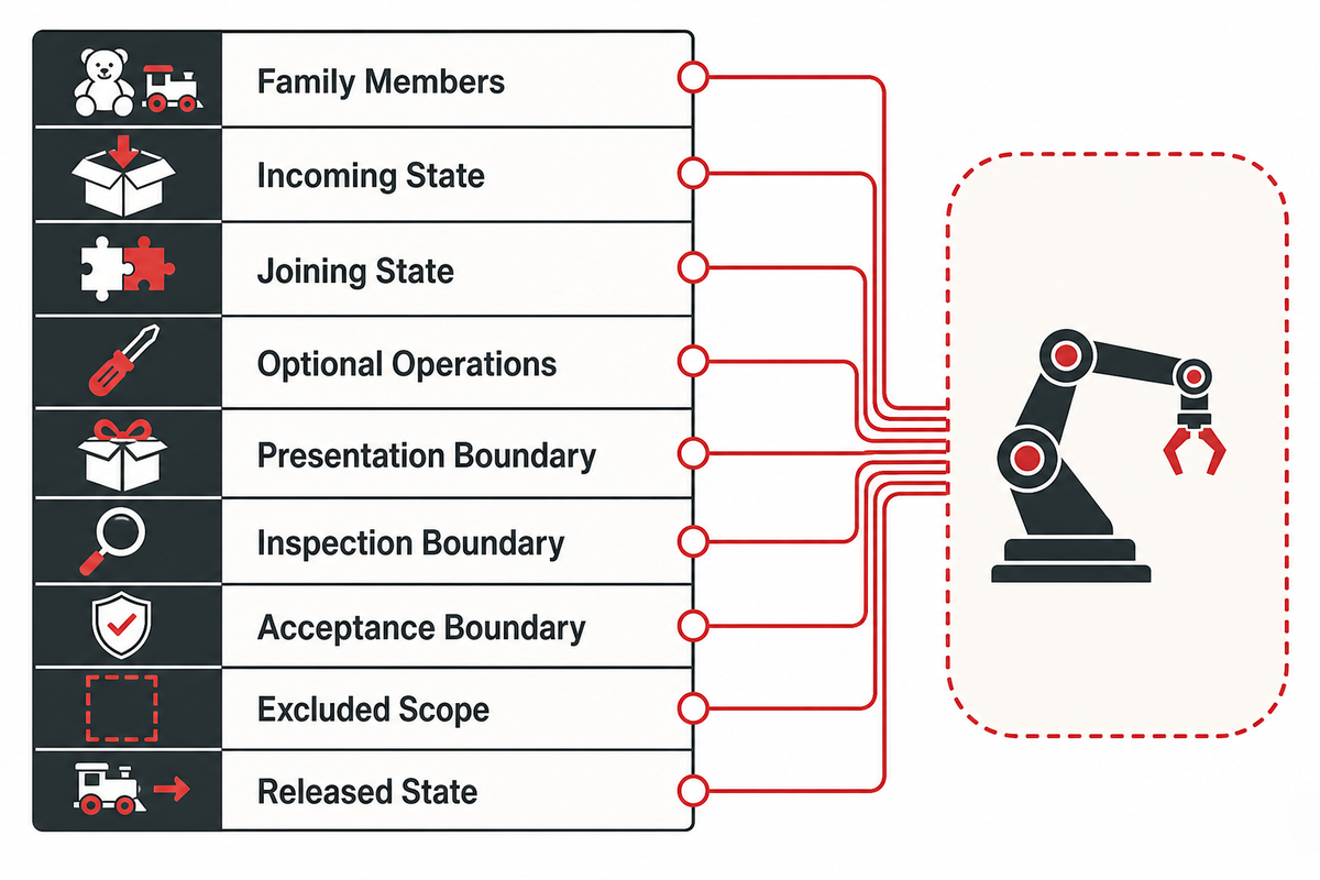 Nine-field toy product-family boundary matrix for automation scope