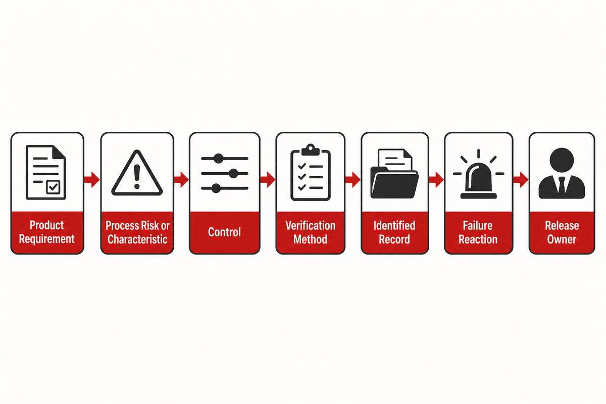 Seven-link toy assembly evidence chain from product requirement to release owner