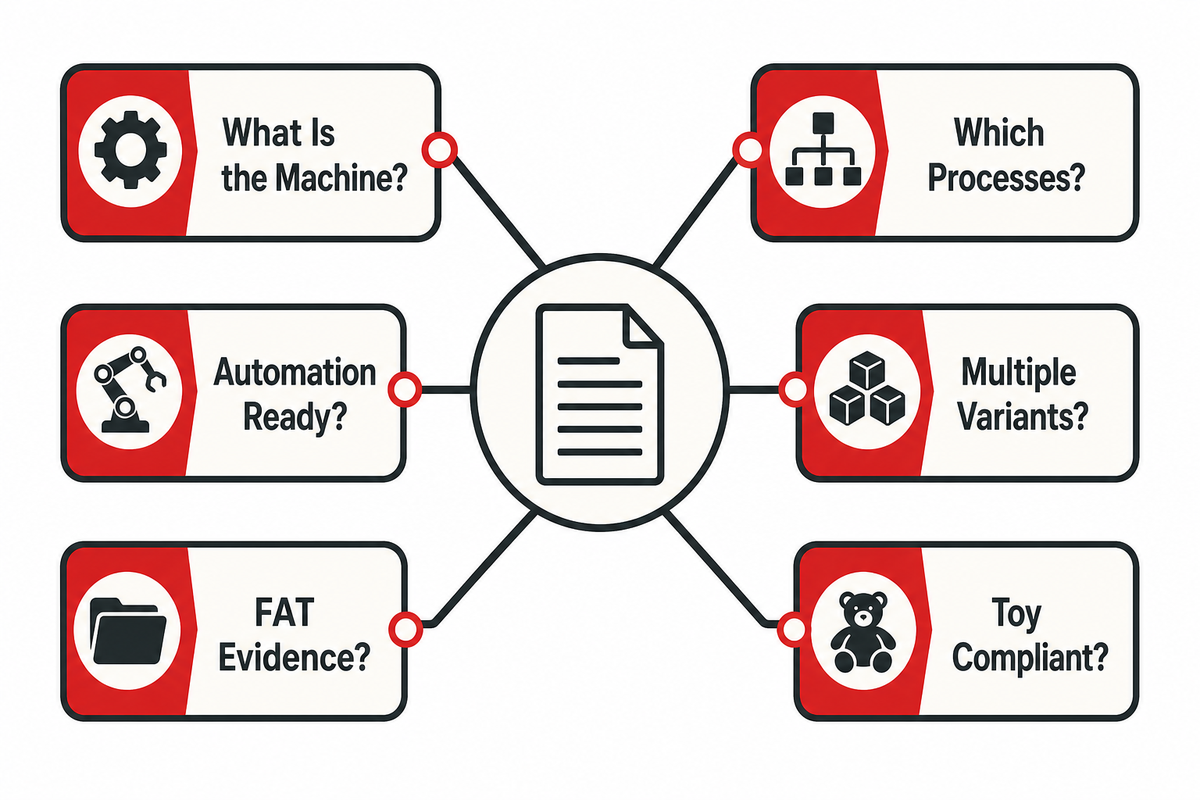 Six-branch decision map for common toy assembly machine engineering questions