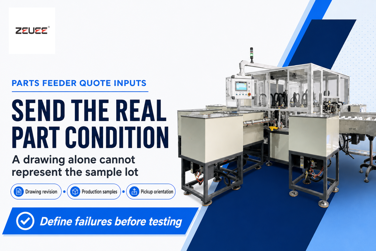 Production samples and drawing revision define a feeder quotation; ASSEMBLY recommends real production parts.